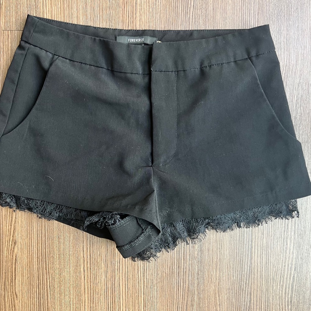 Lace Trim Black Shorts - Size Small
